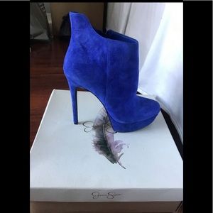 Blue suede booties, size 8, Jessica Simpson